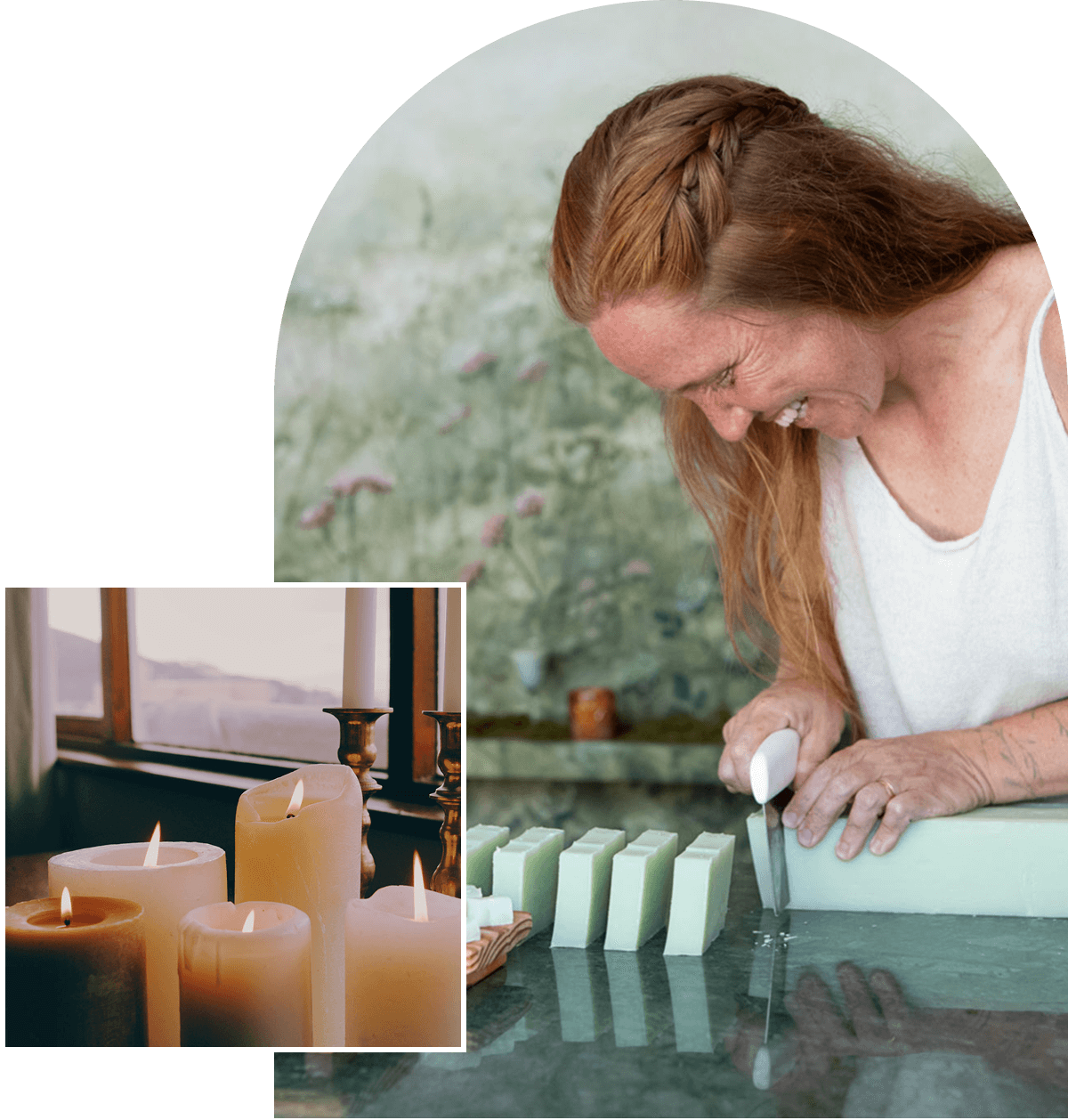 Lit candles on a windowsill